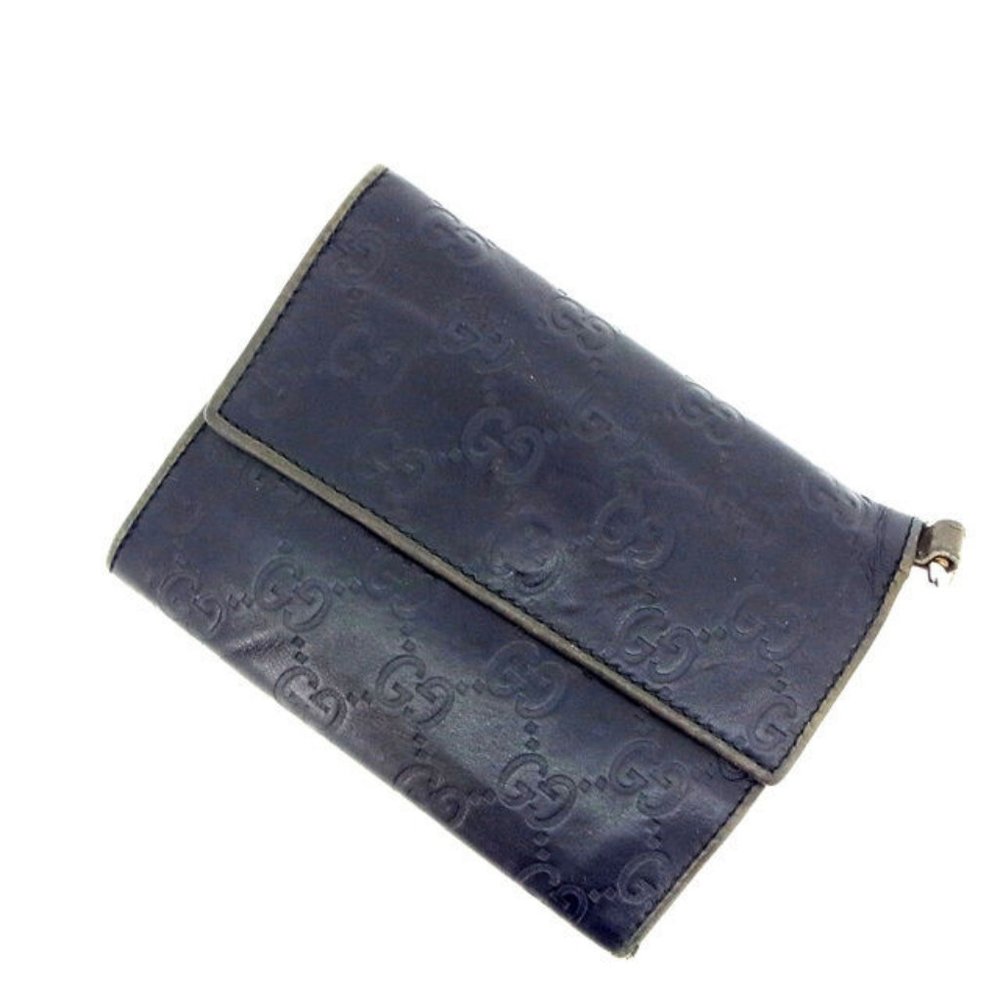 Gucci Wallet Purse Trifold Guccissima Black Green Woman Authentic Used Y218